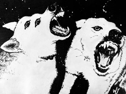 "Dogs in Nuclear November" Original Painting on Canvas 9x12