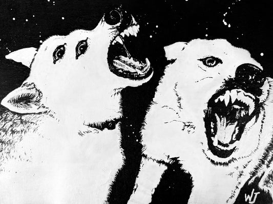 "Dogs in Nuclear November" Original Painting on Canvas 9x12