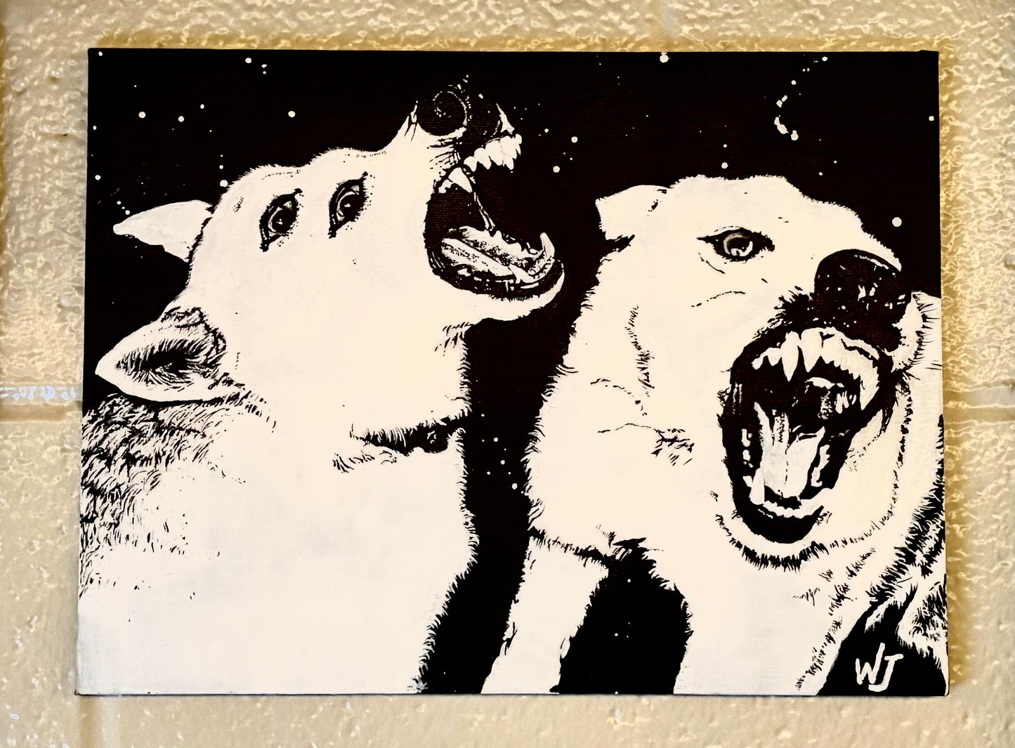 "Dogs in Nuclear November" Original Painting on Canvas 9x12