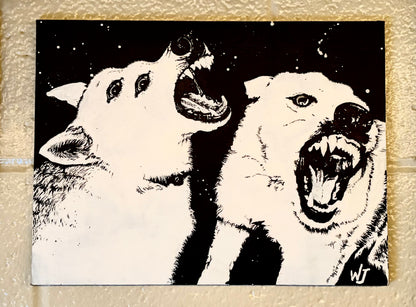 "Dogs in Nuclear November" Original Painting on Canvas 9x12
